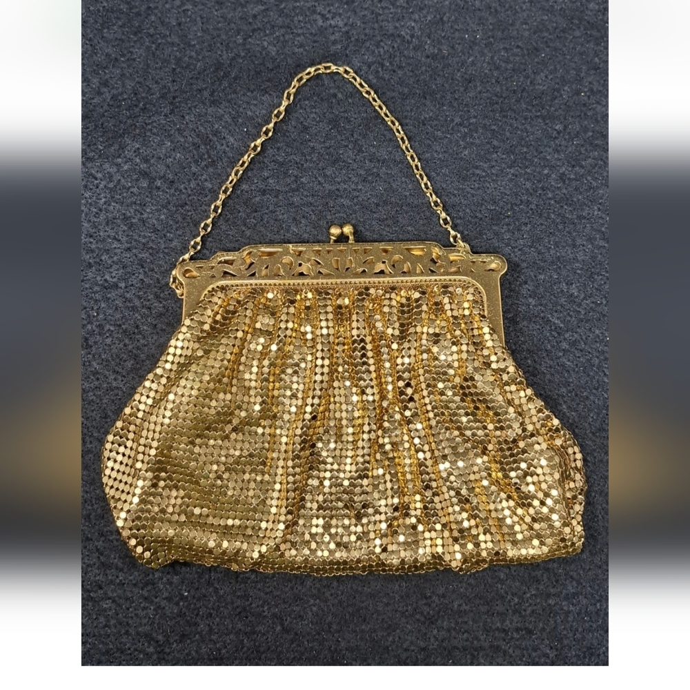 Vintage Whiting & Davis Vintage Art Deco Gold Mesh Evening Bag Purse #2898